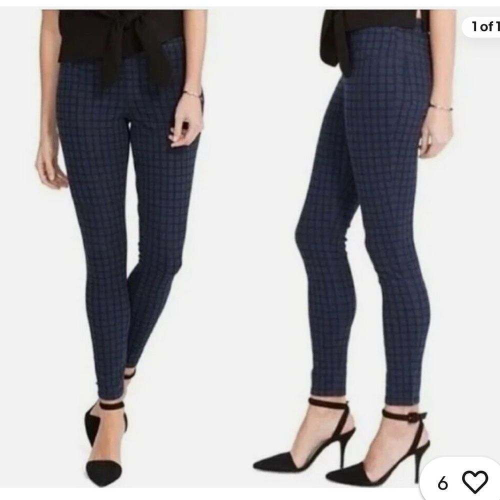 Spanx Navy Blue Plaid Jeani-Ish Ankle Jeans Size Xl